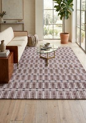 Saffron Rugs Hand Tufted Dusty Mauve Geometric Contemporary Rectangular Wool Area Rug