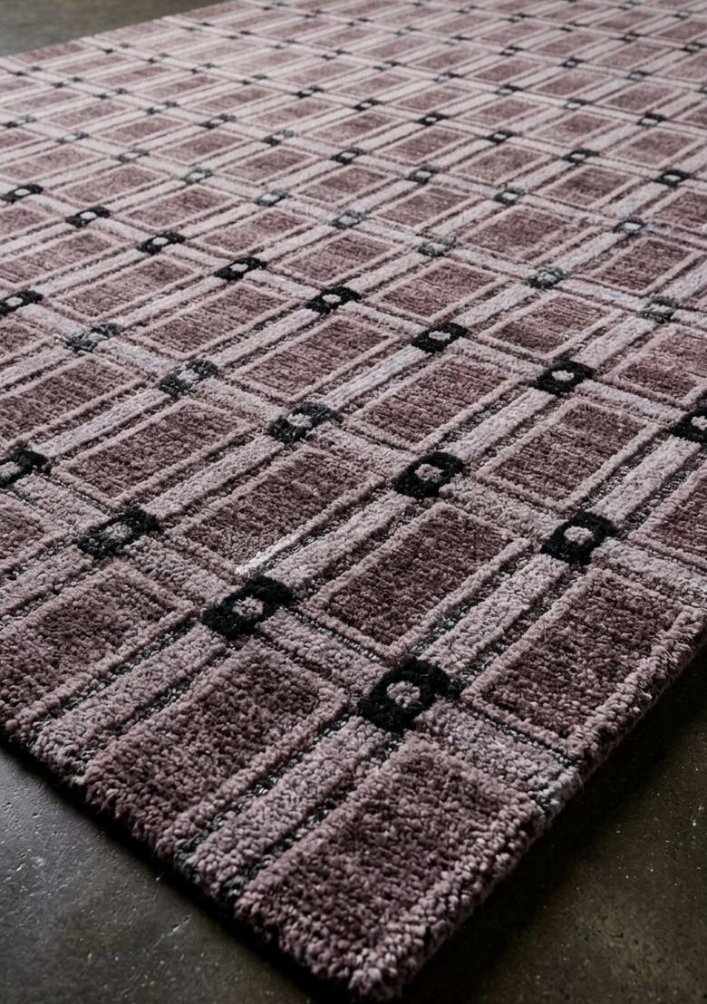Saffron Rugs Hand Tufted Dusty Mauve Geometric Contemporary Rectangular Wool Area Rug - Indya