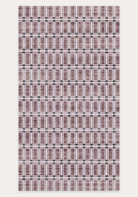 Washable Rugs Wool Blend Area Rug | Dusty Mauve Contemporary Geometric Non Slip Carpet For Living Room