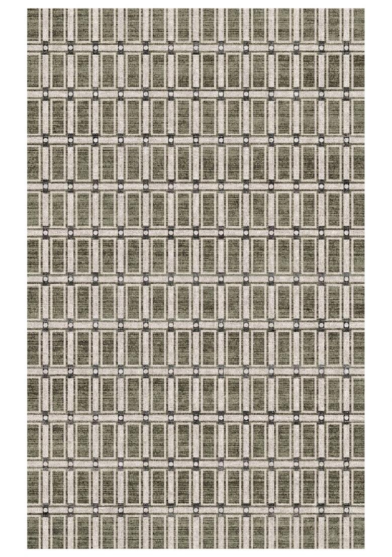 Saffron Rugs Hand Tufted Olive Green Geometric Contemporary Rectangular Wool Area Rug - Indya