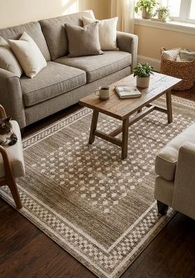 Saffron Rugs Hand Tufted Taupe Brown Geometric Transitional Rectangular Wool Area Rug