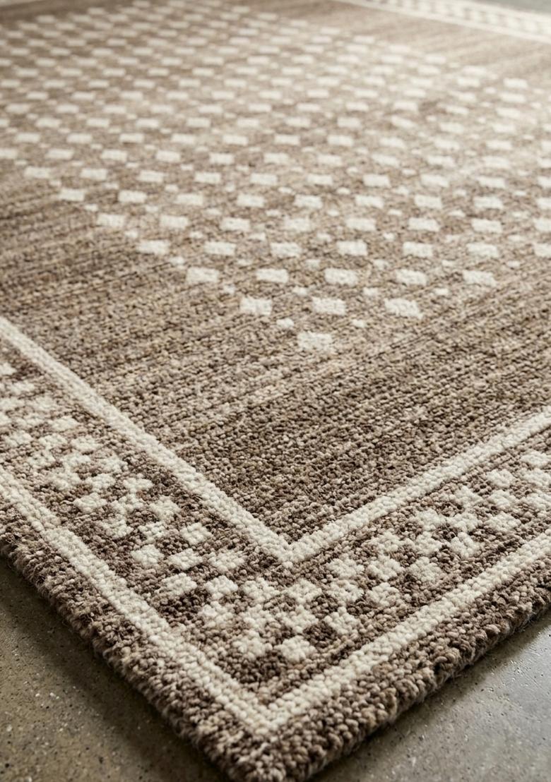 Saffron Rugs Hand Tufted Taupe Brown Geometric Transitional Rectangular Wool Area Rug - Indya