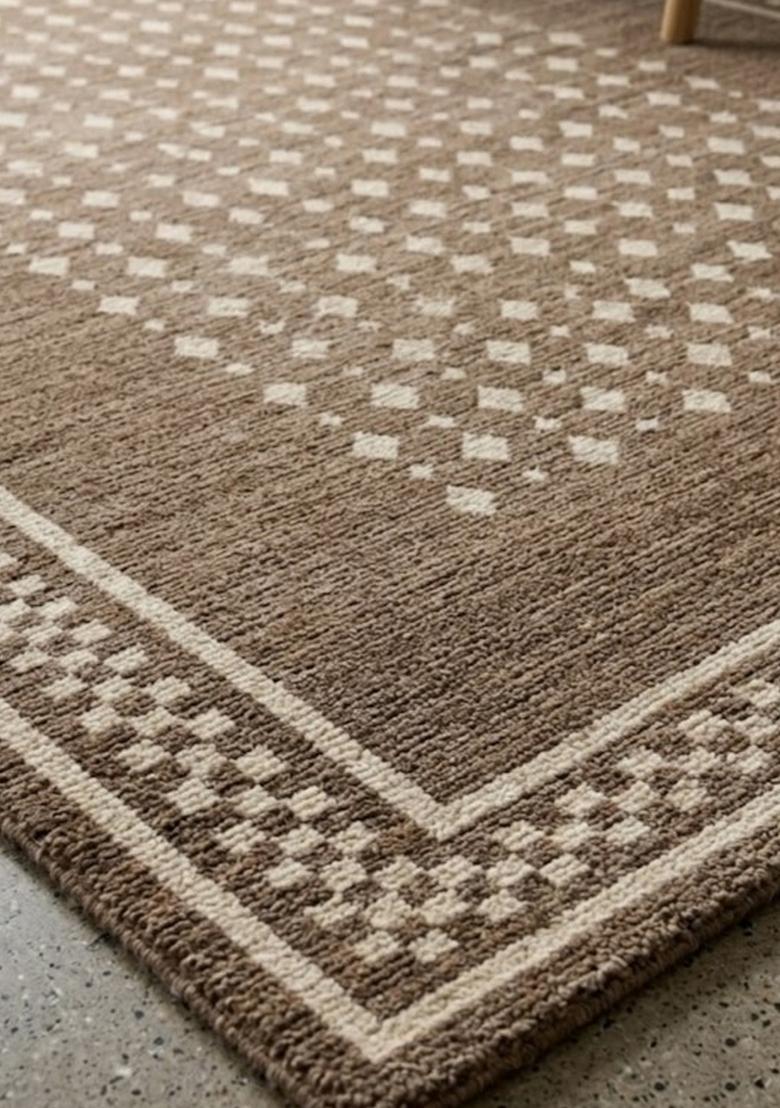 Saffron Rugs Hand Tufted Brown Geometric Transitional Rectangular Wool Area Rug - Indya