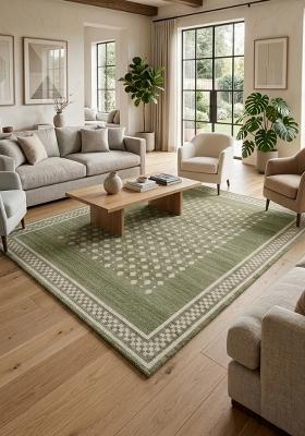 Saffron Rugs Hand Tufted Sage Green Geometric Transitional Rectangular Wool Area Rug