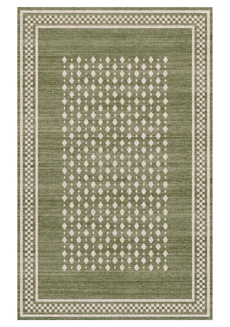 Saffron Rugs Hand Tufted Sage Green Geometric Transitional Rectangular Wool Area Rug - Indya