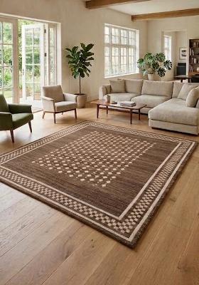 Saffron Rugs Hand Tufted Medium Brown Geometric Transitional Rectangular Wool Area Rug