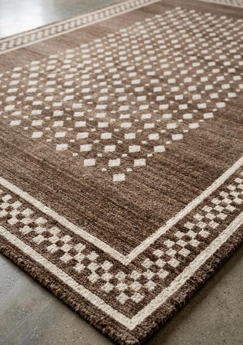 Saffron Rugs Hand Tufted Medium Brown Geometric Transitional Rectangular Wool Area Rug - Indya