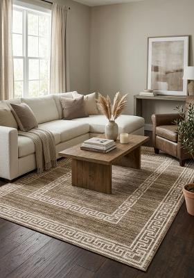 Saffron Rugs Hand Tufted Taupe Brown Geometric Transitional Rectangular Wool Area Rug