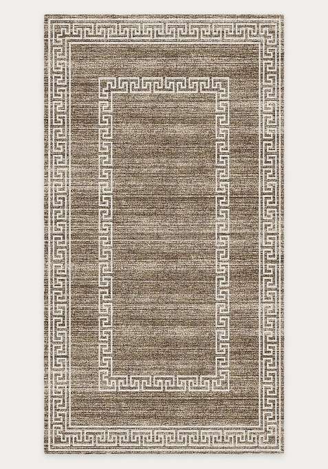 Washable Rugs Wool Blend Area Rug | Taupe Brown Transitional Geometric Non Slip Carpet For Living Room
