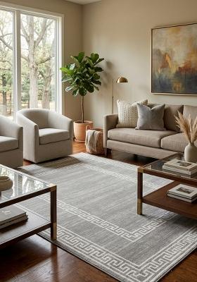 Saffron Rugs Hand Tufted Light Grey Geometric Transitional Rectangular Wool Area Rug