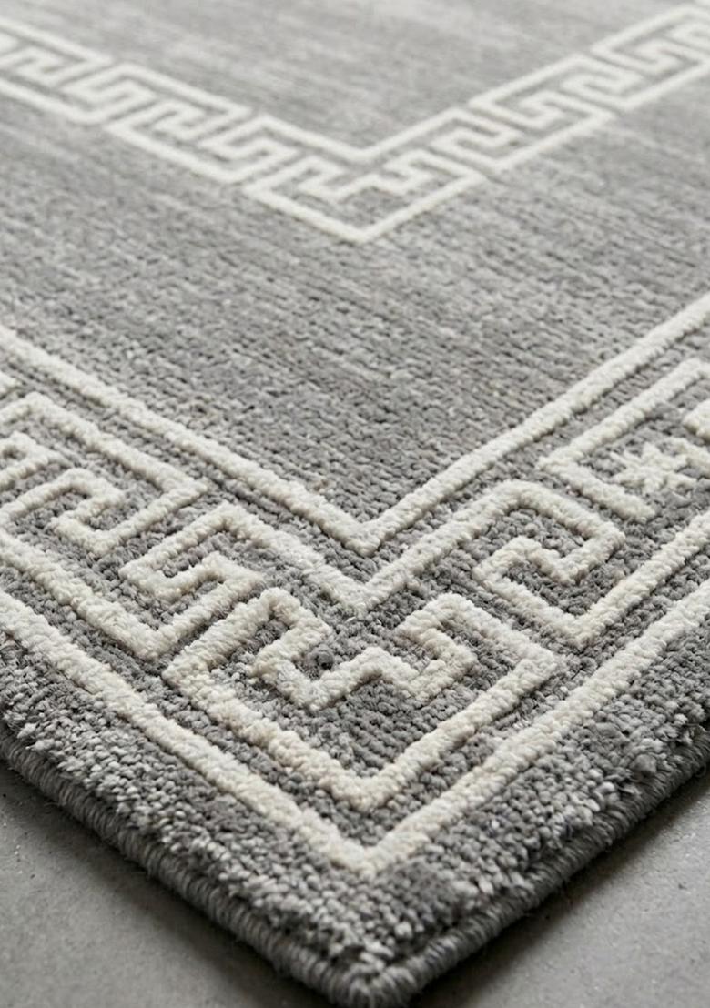 Saffron Rugs Hand Tufted Light Grey Geometric Transitional Rectangular Wool Area Rug - Indya