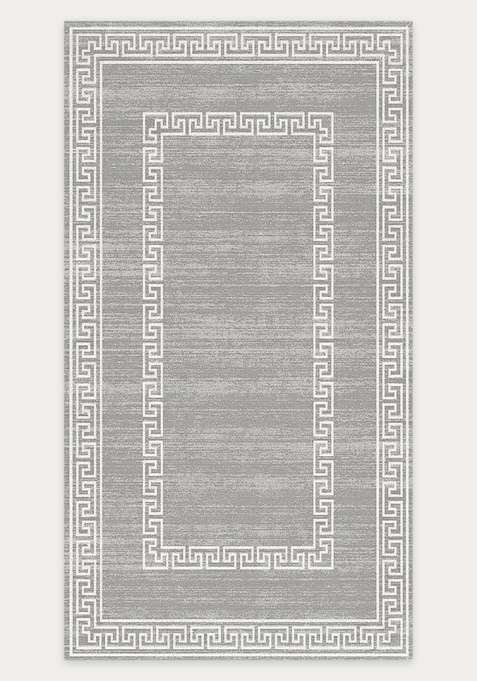 Washable Rugs Wool Blend Area Rug | Light Grey Transitional Geometric Non Slip Carpet For Living Room