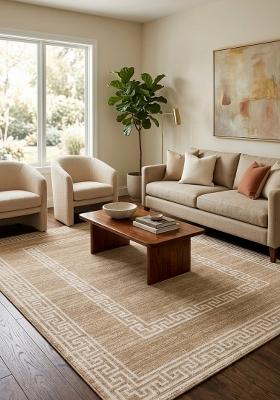 Saffron Rugs Hand Tufted Warm Tan Beige Geometric Transitional Rectangular Wool Area Rug