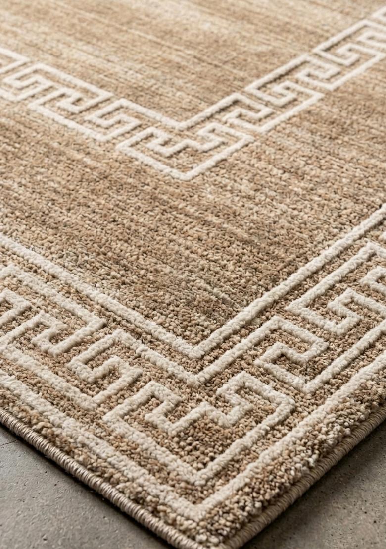 Saffron Rugs Hand Tufted Warm Tan Beige Geometric Transitional Rectangular Wool Area Rug - Indya