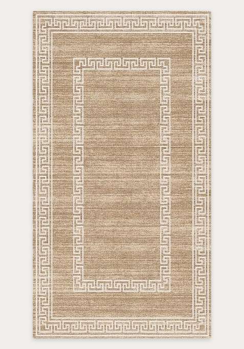 Washable Rugs Wool Blend Area Rug | Warm Tan Beige Transitional Geometric Non Slip Carpet For Living Room