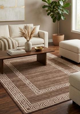 Saffron Rugs Hand Tufted Warm Brown Geometric Transitional Rectangular Wool Area Rug