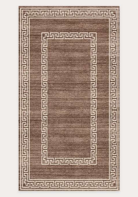 Washable Rugs Wool Blend Area Rug | Warm Brown Transitional Geometric Non Slip Carpet For Living Room