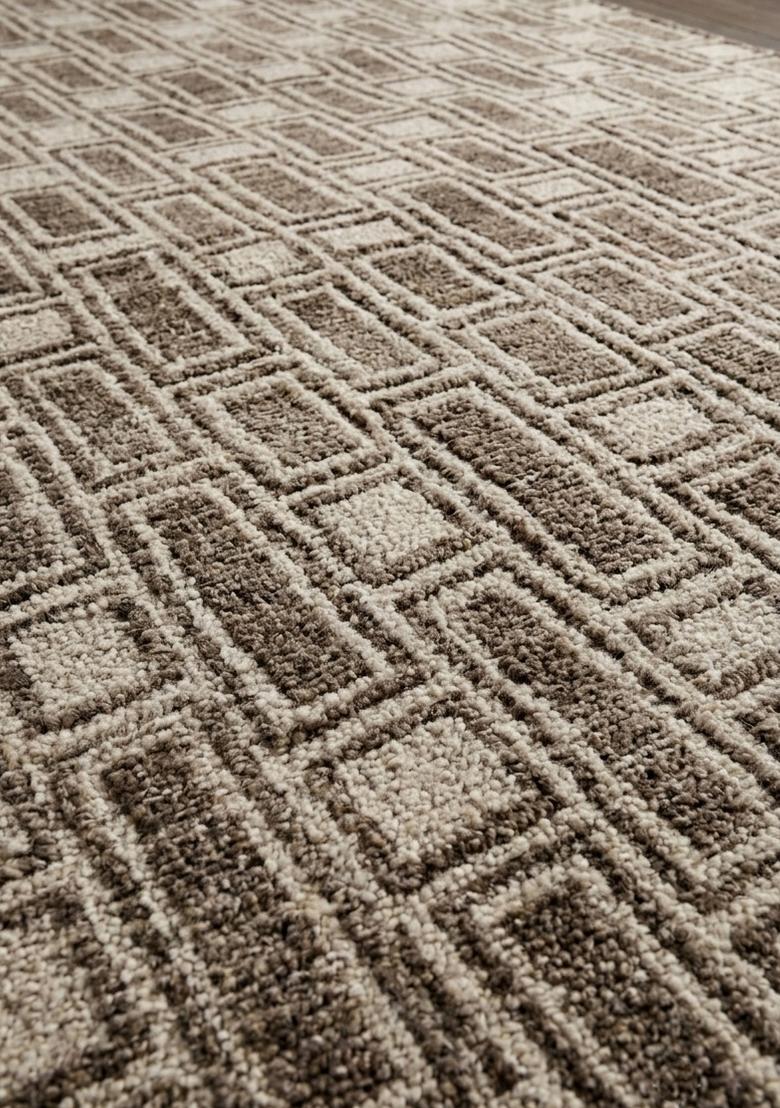 Saffron Rugs Hand Tufted Beige Brown Geometric Mid-Century Modern Rectangular Wool Area Rug - Indya