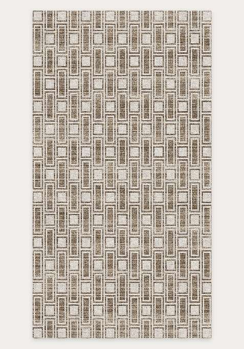 Washable Rugs Wool Blend Area Rug | Beige Brown Mid Century Modern Geometric Non Slip Carpet For Living Room