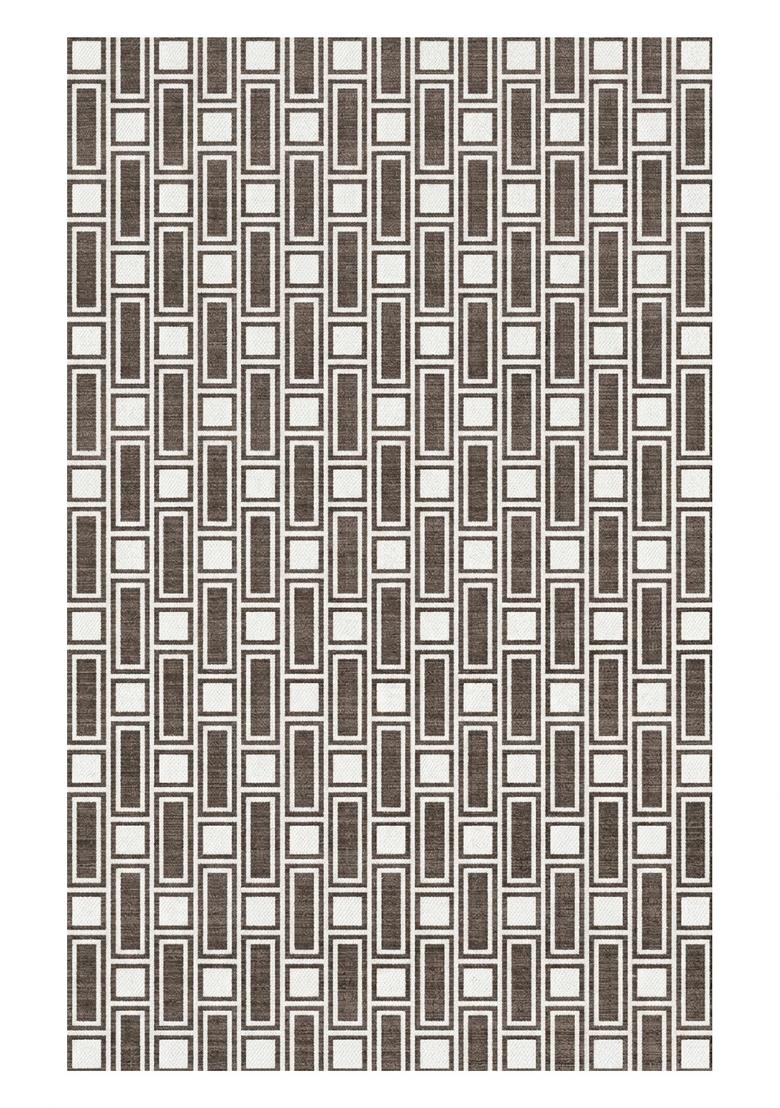 Saffron Rugs Hand Tufted Dark Brown Beige Geometric Mid-Century Modern Rectangular Wool Area Rug - Indya