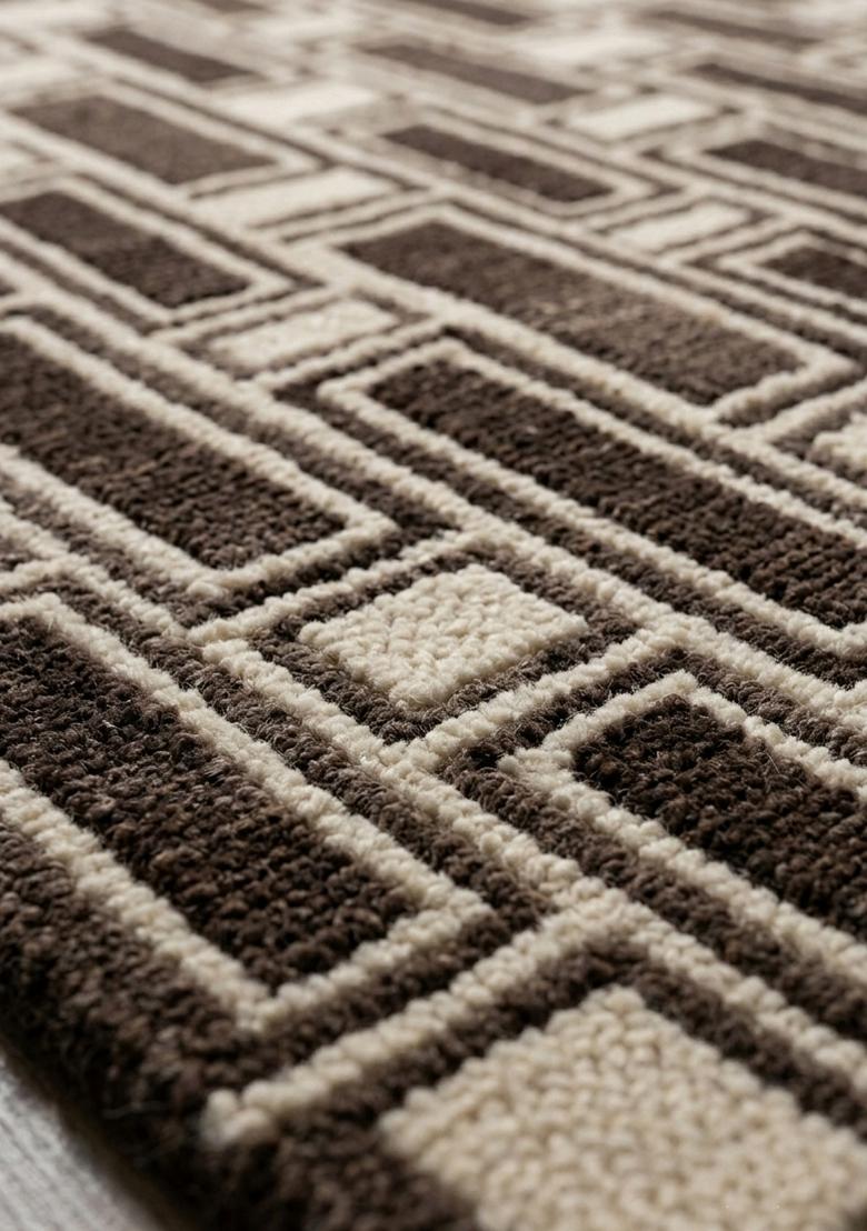Saffron Rugs Hand Tufted Dark Brown Beige Geometric Mid-Century Modern Rectangular Wool Area Rug - Indya