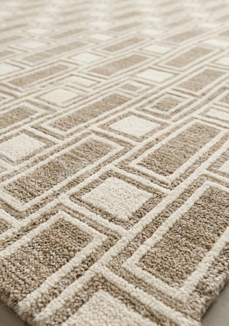 Saffron Rugs Hand Tufted Beige Taupe Geometric Mid-Century Modern Rectangular Wool Area Rug - Indya