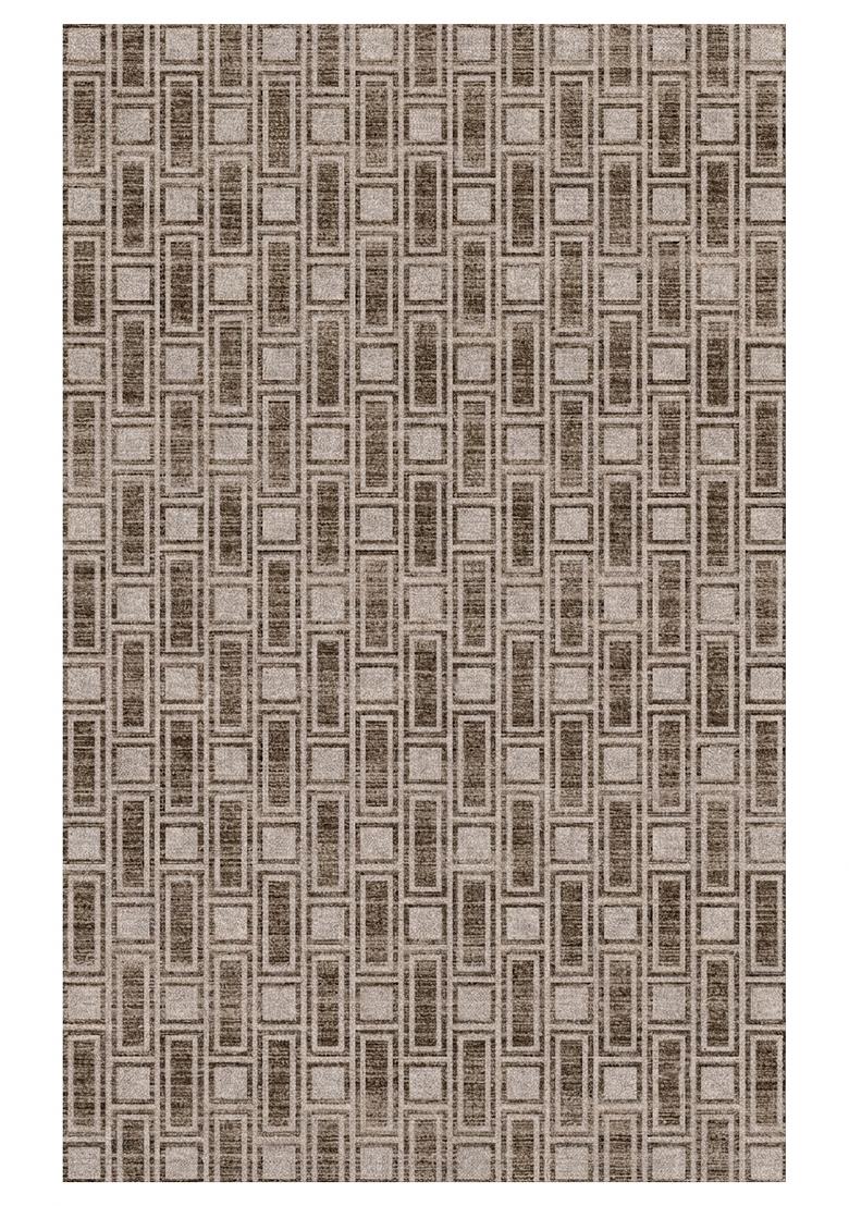 Saffron Rugs Hand Tufted Warm Taupe Brown Geometric Mid-Century Modern Rectangular Wool Area Rug - Indya