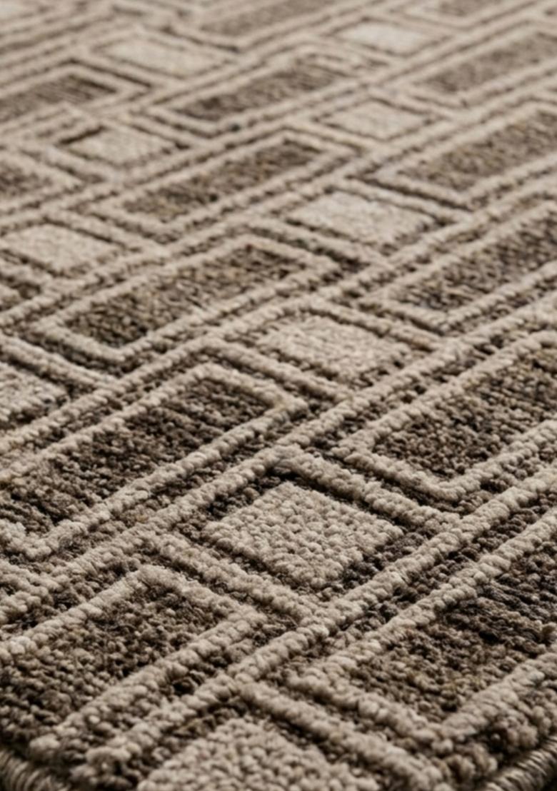 Saffron Rugs Hand Tufted Warm Taupe Brown Geometric Mid-Century Modern Rectangular Wool Area Rug - Indya