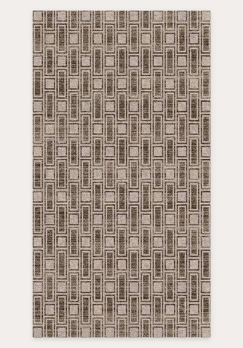Washable Rugs Wool Blend Area Rug | Warm Taupe Brown Mid Century Modern Geometric Non Slip Carpet For Living Room