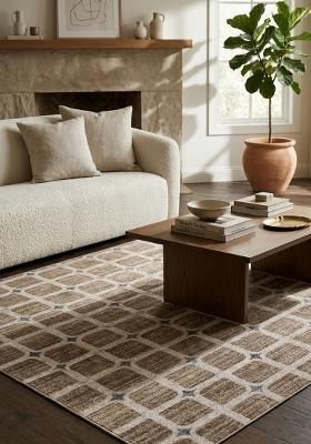 Saffron Rugs Hand Tufted Tan Brown Trellis Transitional Rectangular Wool Area Rug