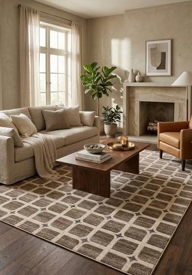 Saffron Rugs Hand Tufted Taupe Brown Trellis Transitional Rectangular Wool Area Rug