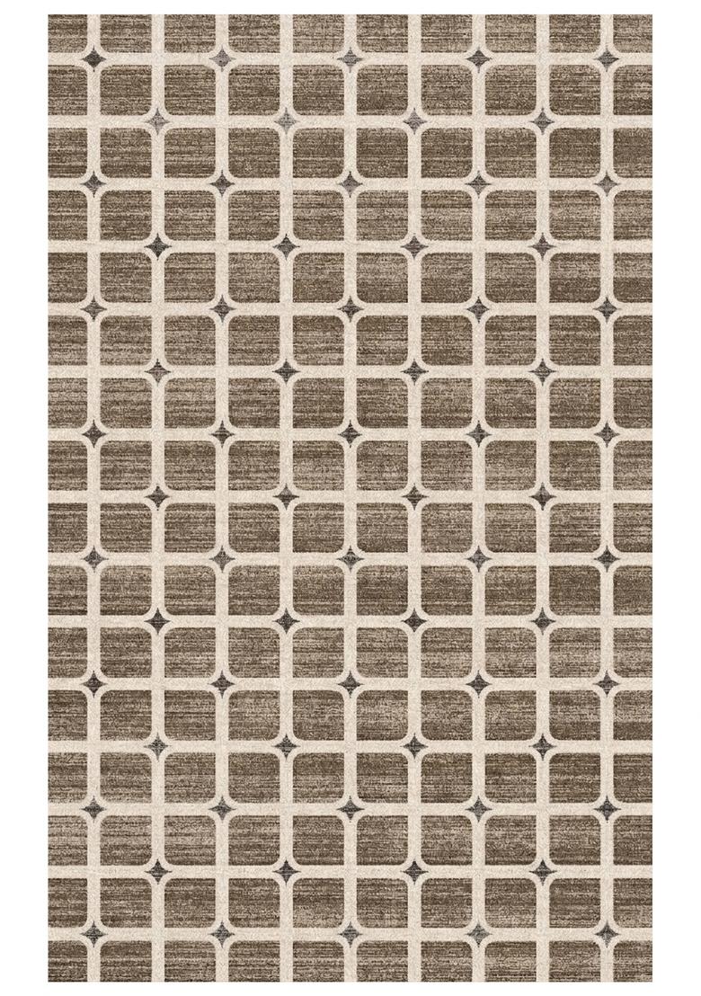 Saffron Rugs Hand Tufted Taupe Brown Trellis Transitional Rectangular Wool Area Rug - Indya