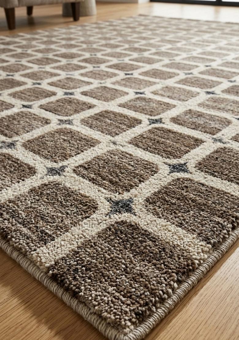 Saffron Rugs Hand Tufted Taupe Brown Trellis Transitional Rectangular Wool Area Rug - Indya