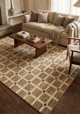 Saffron Rugs Hand Tufted Warm Tan Beige Trellis Transitional Rectangular Wool Area Rug