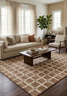 Saffron Rugs Hand Tufted Warm Caramel Brown Trellis Transitional Rectangular Wool Area Rug