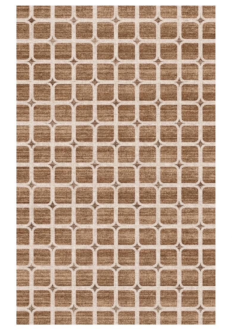 Saffron Rugs Hand Tufted Warm Caramel Brown Trellis Transitional Rectangular Wool Area Rug - Indya
