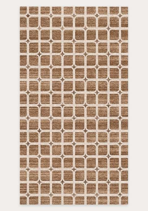 Washable Rugs Wool Blend Area Rug | Warm Caramel Brown Transitional Trellis Non Slip Carpet For Living Room