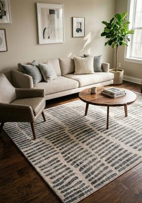 Saffron Rugs Hand Tufted Cream and Grey Geometric Contemporary Rectangular Wool Area Rug