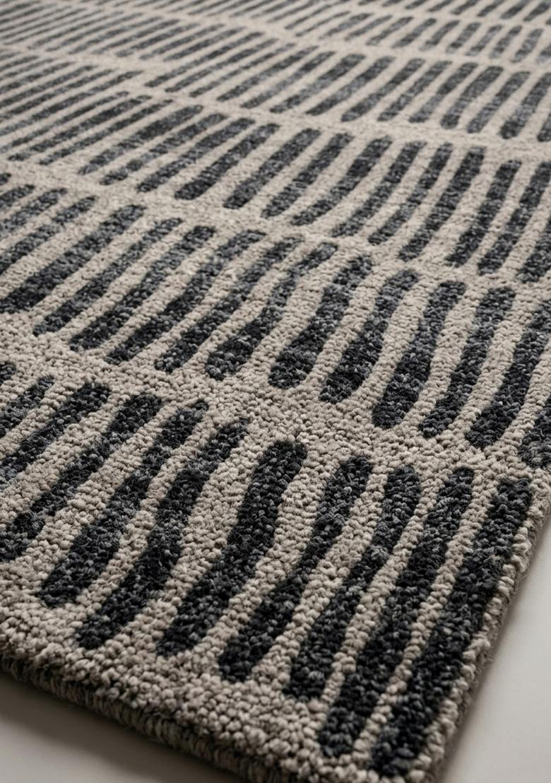 Saffron Rugs Hand Tufted Cream and Grey Geometric Contemporary Rectangular Wool Area Rug - Indya