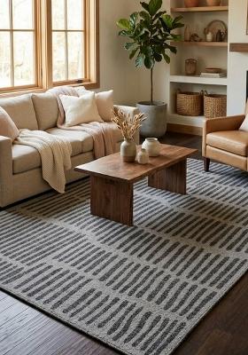 Saffron Rugs Hand Tufted Light Grey Geometric Contemporary Rectangular Wool Area Rug