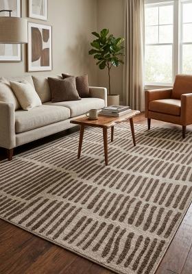 Saffron Rugs Hand Tufted Beige Brown Geometric Contemporary Rectangular Wool Area Rug