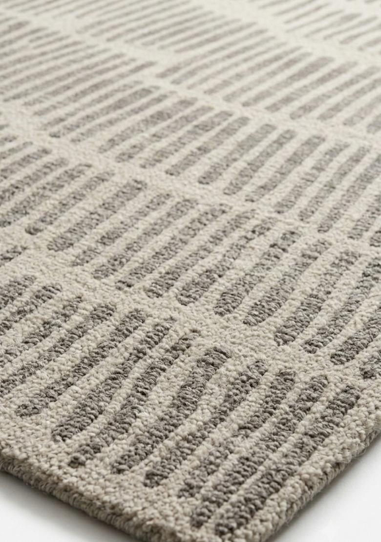 Saffron Rugs Hand Tufted Grey Beige Geometric Contemporary Rectangular Wool Area Rug - Indya