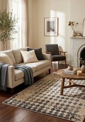 Saffron Rugs Hand Tufted Beige and Charcoal Geometric Moroccan Rectangular Wool Area Rug