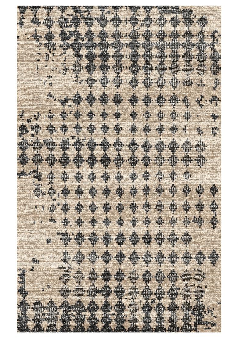 Saffron Rugs Hand Tufted Beige and Charcoal Geometric Moroccan Rectangular Wool Area Rug - Indya