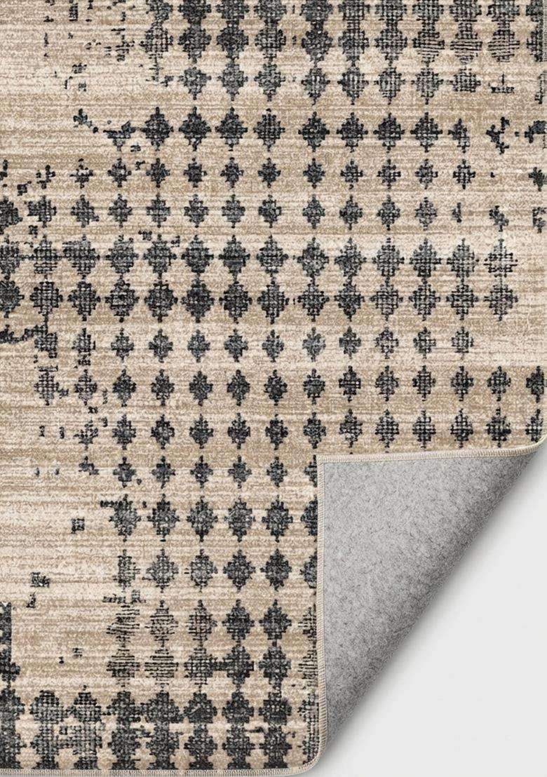 Saffron Rugs Wool Flat Weave TPR Backing Machine Washable Rectangular Rug  Non Slip | Beige and Charcoal Moroccan Geometric Carpet for Living Room - Indya