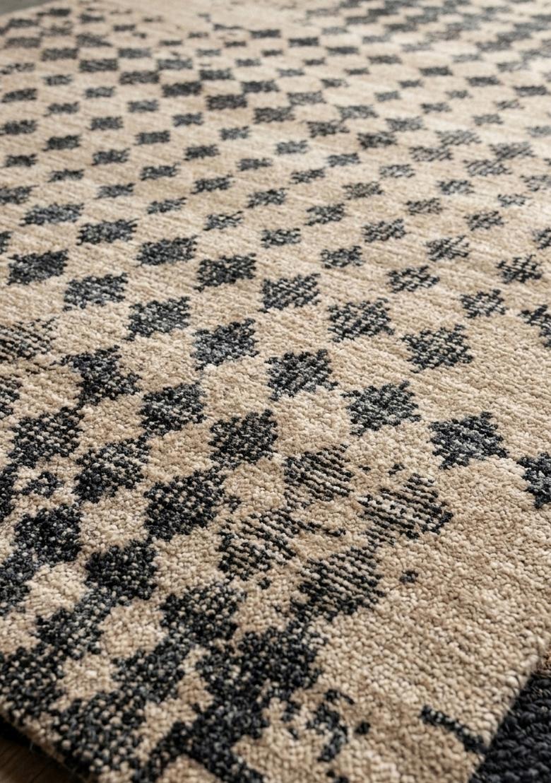 Saffron Rugs Hand Tufted Beige and Charcoal Geometric Moroccan Rectangular Wool Area Rug - Indya