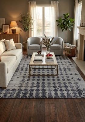 Saffron Rugs Hand Tufted Grey Geometric Moroccan Rectangular Wool Area Rug