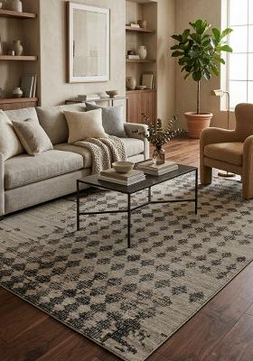 Saffron Rugs Hand Tufted Grey Beige Geometric Moroccan Rectangular Wool Area Rug