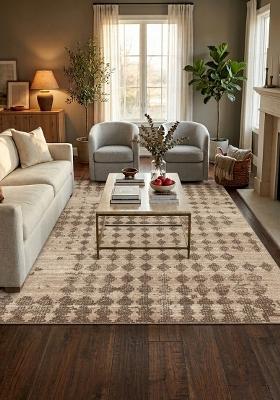 Saffron Rugs Hand Tufted Beige Brown Geometric Moroccan Rectangular Wool Area Rug