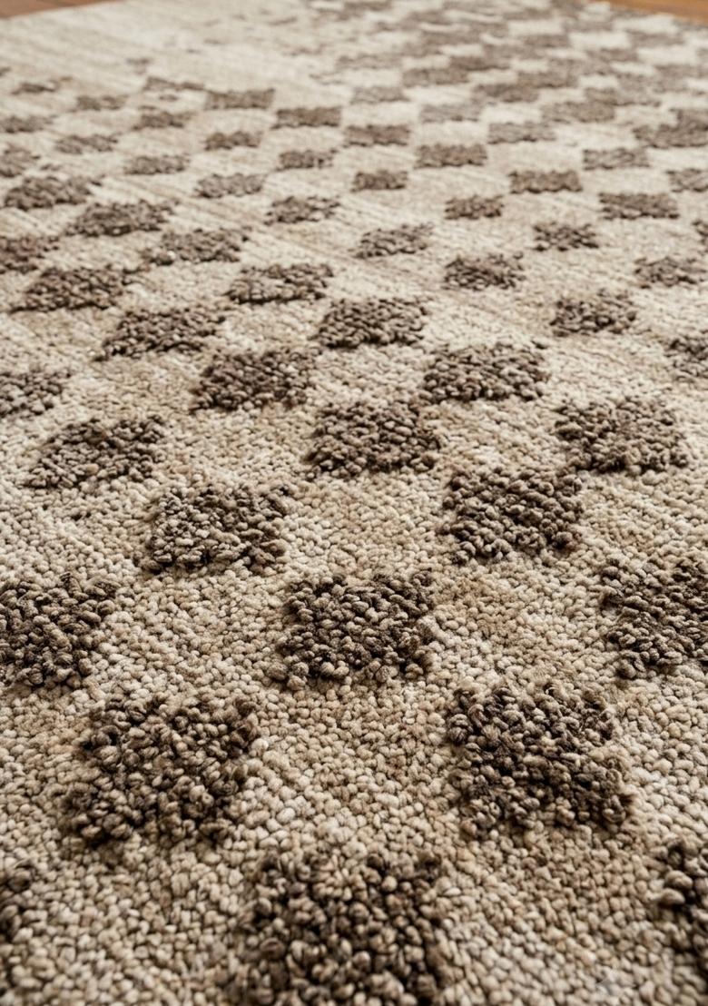 Saffron Rugs Hand Tufted Beige Brown Geometric Moroccan Rectangular Wool Area Rug - Indya